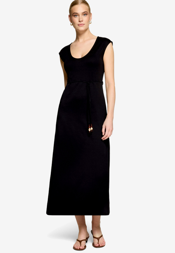 Jerseykleid  Maxi mit Bindegürtel / Modellfoto Vorderseite (Outfit)