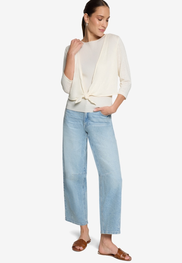 Bolero 3/4 Arm zum Binden  / Modellfoto Vorderseite (Outfit)