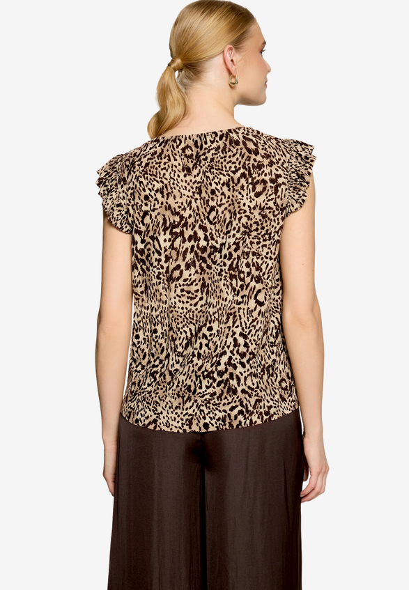 T-Shirt  gerafft mit Leoprint  / Modellfoto Rückseite