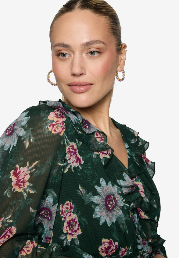 Maxikleid  langarm mit Blumen  / Detailbild
