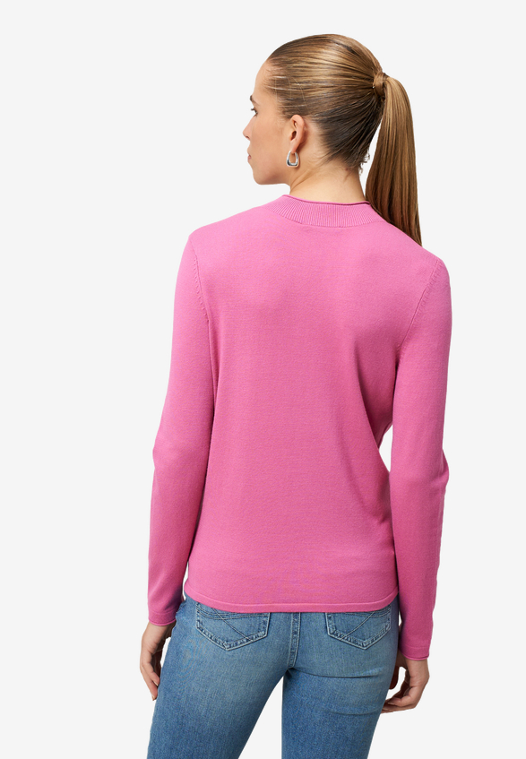 Feinstrickpullover mit hohem Kragen / Modellfoto Rückseite