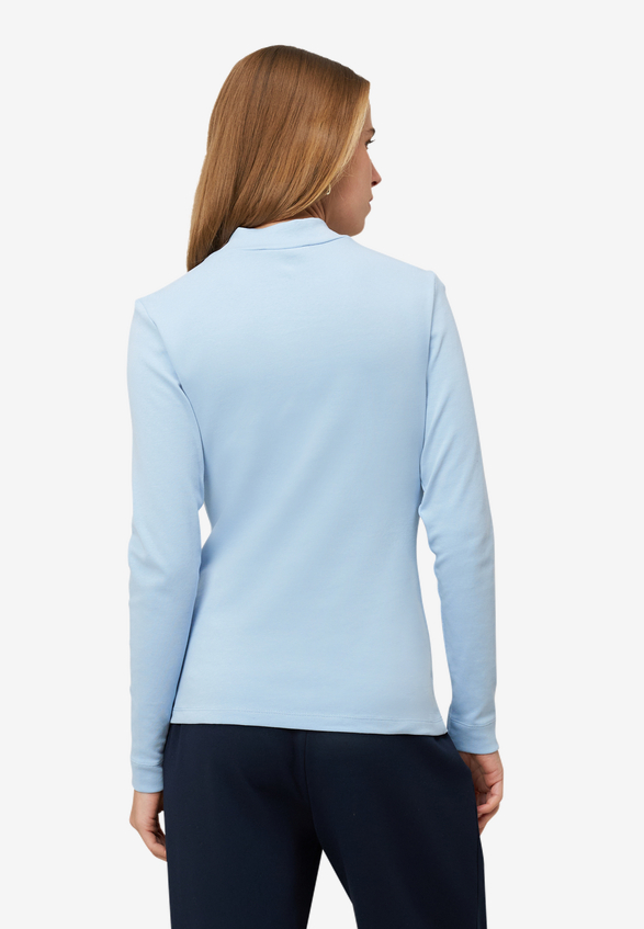Langarmshirt mit Stehkragen / Modellfoto Rückseite