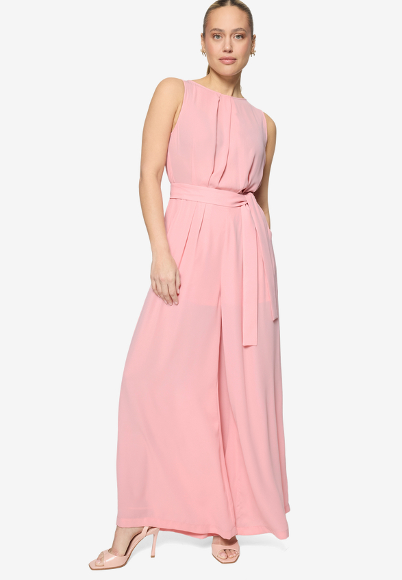Jumpsuit mit Gürtel und weitem Bein / Modellfoto Vorderseite