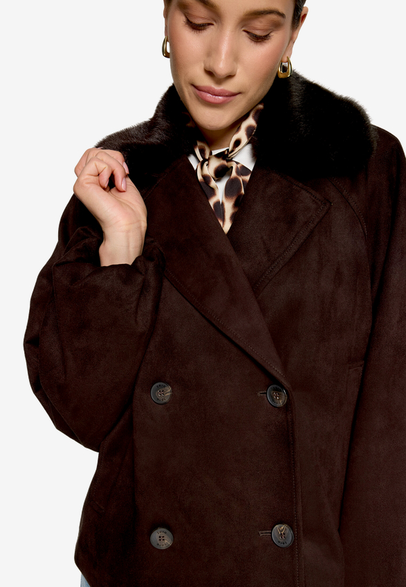Velourslederjacke mit Kunstfellkragen  / Detailbild