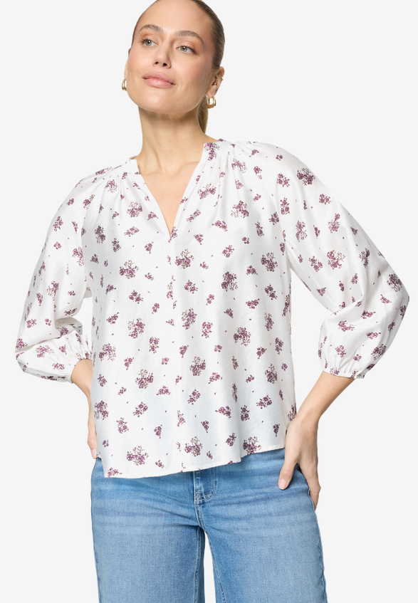 Schlupfbluse  mit Blumen / Modellfoto Vorderseite