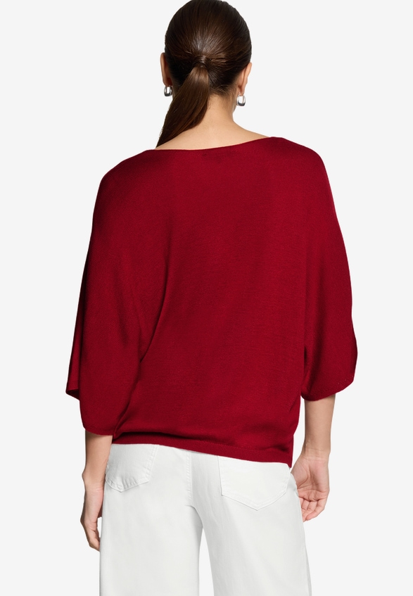 Kurzarmpullover  mit V-Ausschnitt / Modellfoto Rückseite