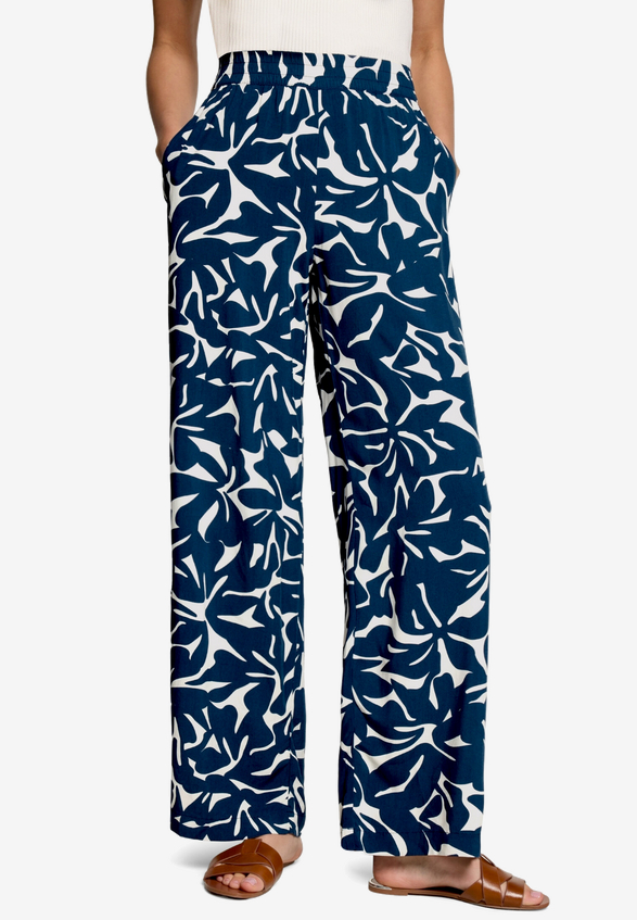 Stoffhose mit Blumenmuster  / Modellfoto Vorderseite