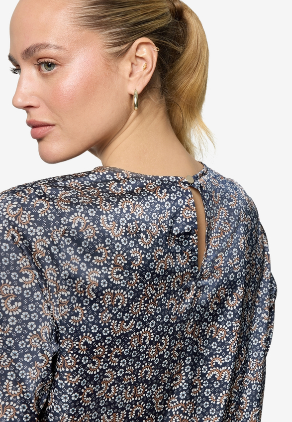Satinbluse   langarm mit Blumen  / Detailbild