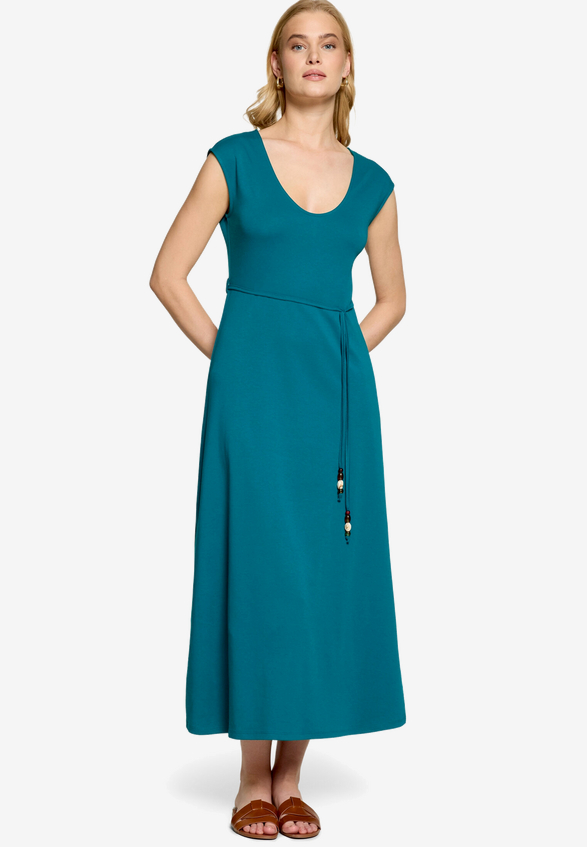 Jerseykleid  Maxi mit Bindegürtel / Modellfoto Vorderseite (Outfit)