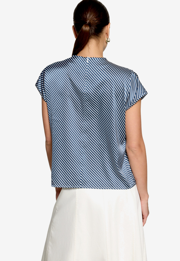 Satinbluse  gestreift mit Stehkragen  / Modellfoto Rückseite