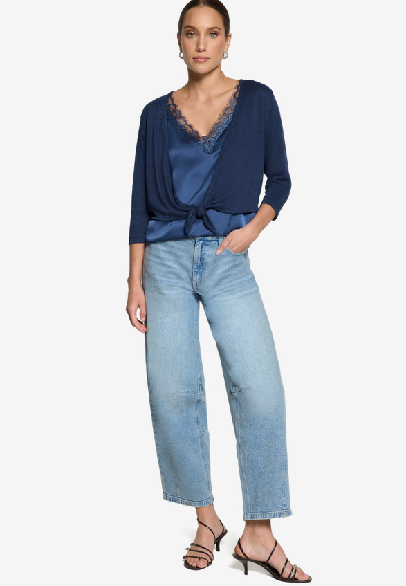 Bolero 3/4 Arm zum Binden  / Modellfoto Vorderseite (Outfit)