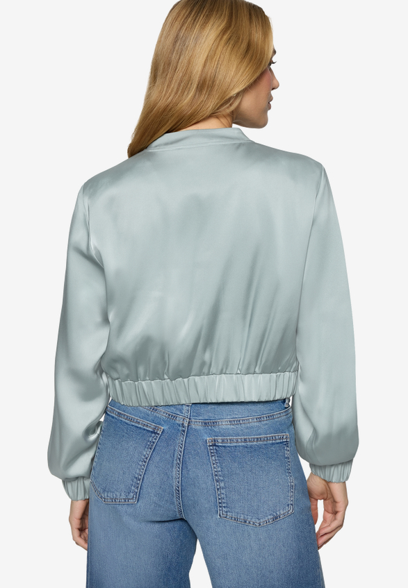 Satin-Jacke  mit Reißverschluss  / Modellfoto Rückseite