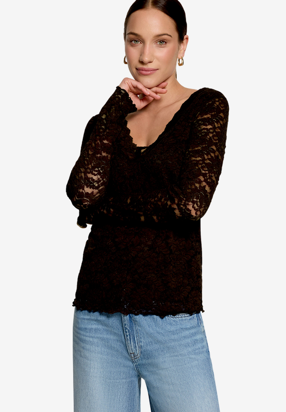 Langarm-Shirt unifarben / Modellfoto Vorderseite