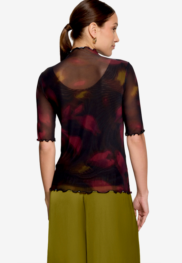Mesh-Shirt mit Blumen  / Modellfoto Rückseite