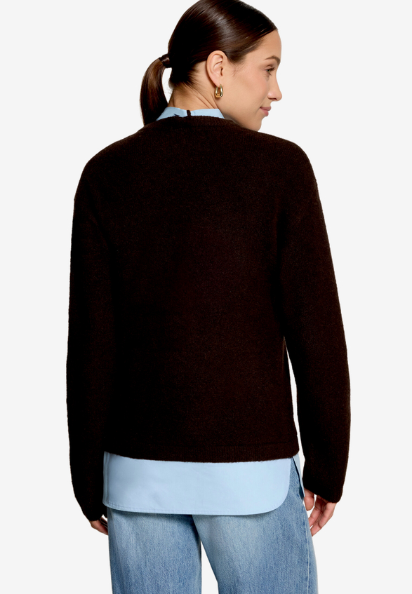 Strickpullover mit Bluseneinsatz / Modellfoto Rückseite