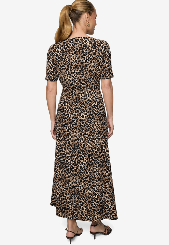 Maxikleid  kurzarm mit Leoprint  / Modellfoto Rückseite