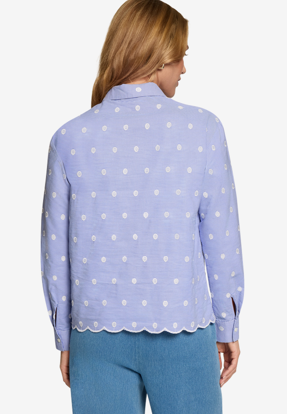 Bluse mit Streifen und Stickerei / Modellfoto Rückseite