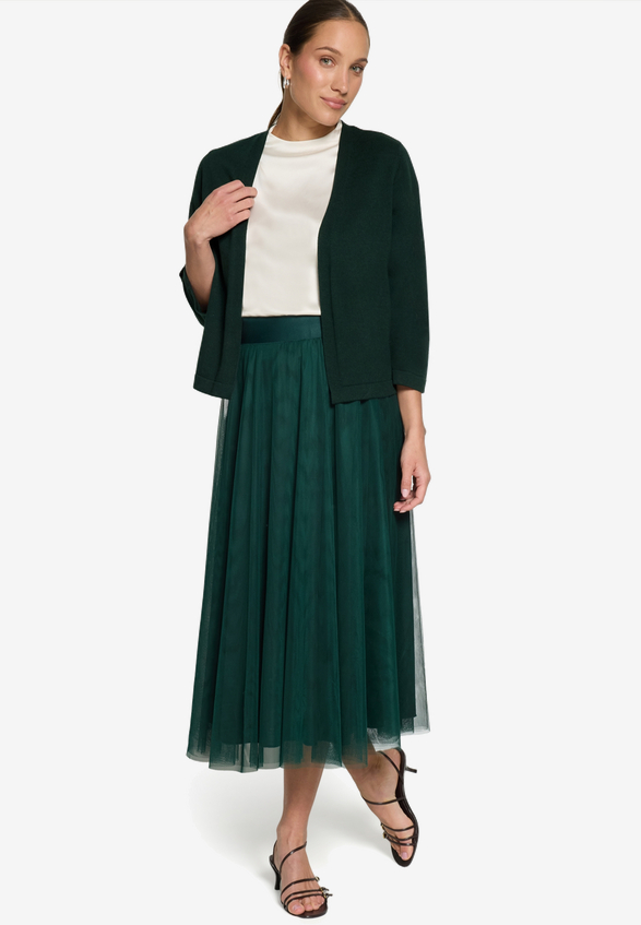 Feintrickjacke kurz 3/4 Arm / Modellfoto Vorderseite (Outfit)