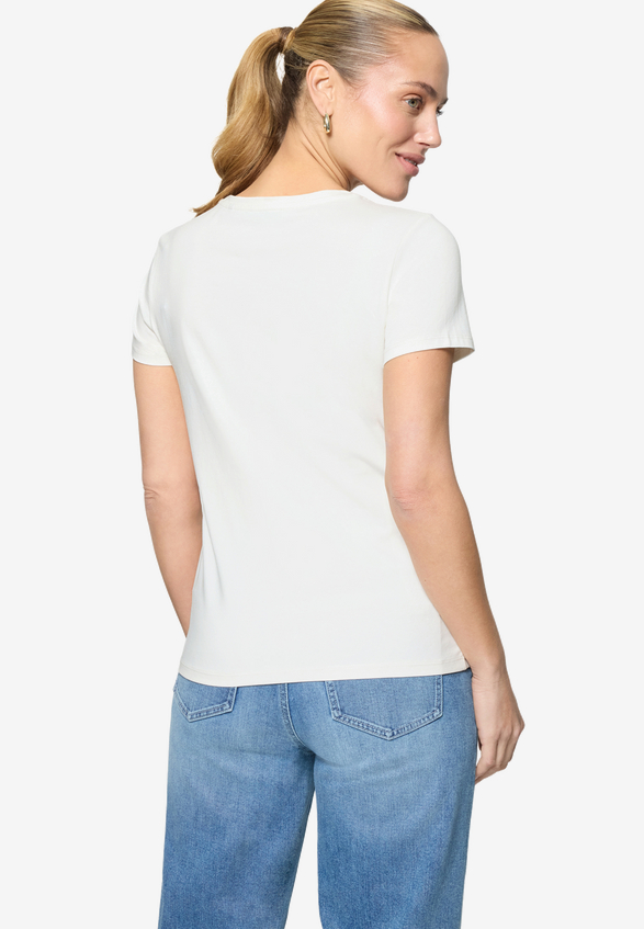Print-T-Shirt mit Glitzerdetails  / Modellfoto Rückseite