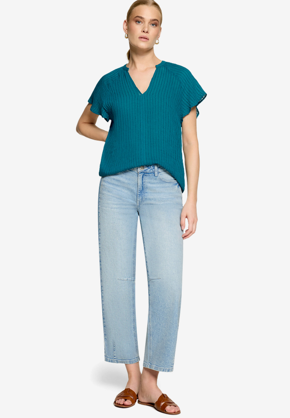 Bluse transparent mit V-Ausschnitt  / Modellfoto Vorderseite (Outfit)