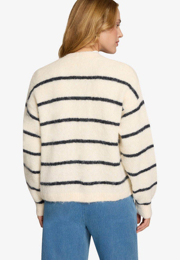 Strickjacke mit Streifen offener Style / Modellfoto Rückseite