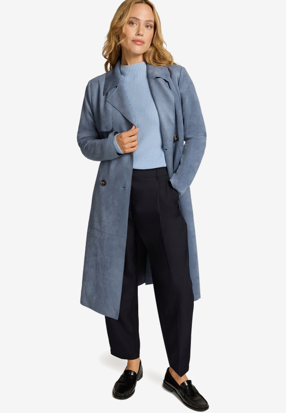 Mantel in Lederoptik / Modellfoto Vorderseite (Outfit)