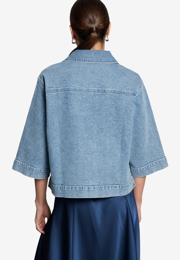 Blazer-Jacke im Jeans-Look / Modellfoto Rückseite