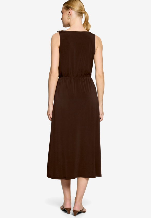 Midikleid  tailliert mit Wasserfallausschnitt  / Modellfoto Rückseite