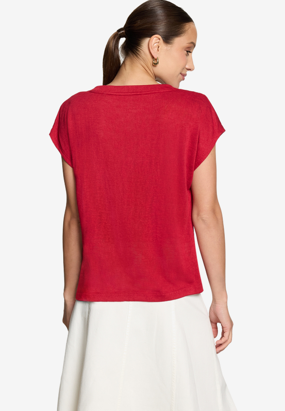 Basic-T-Shirt  mit V-Ausschnitt / Modellfoto Rückseite