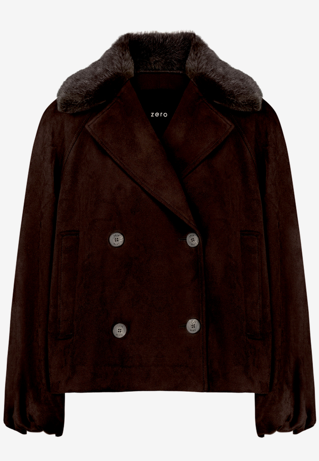 Velourslederjacke mit Kunstfellkragen  / Vorderseite