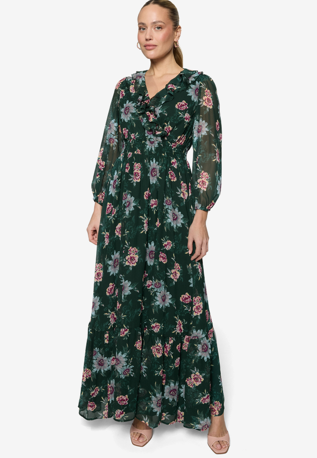 Maxikleid  langarm mit Blumen  / Modellfoto Vorderseite